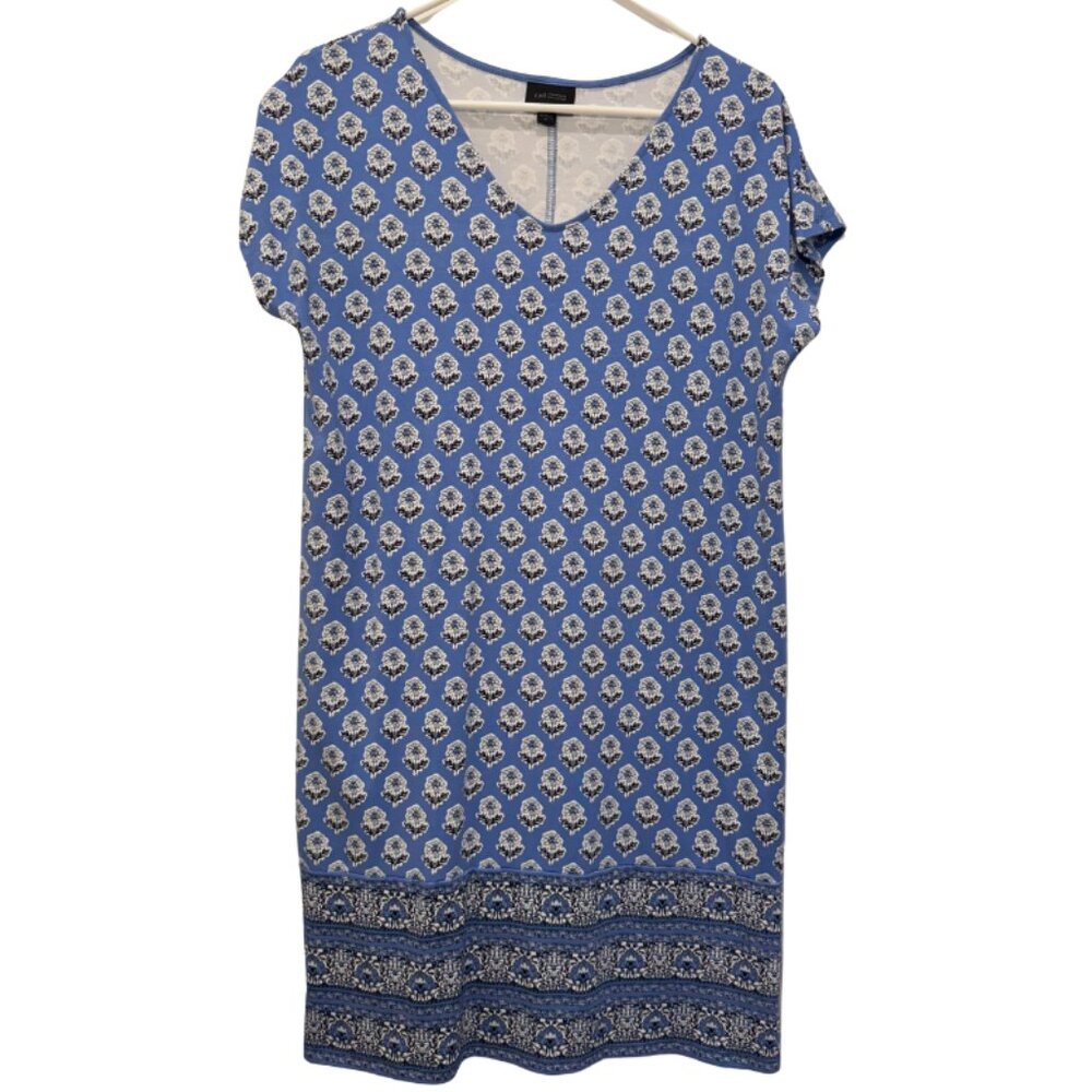 J. Jill Wearever Collection Dress Cap Sleeve Border Print Blue Floral Size XS